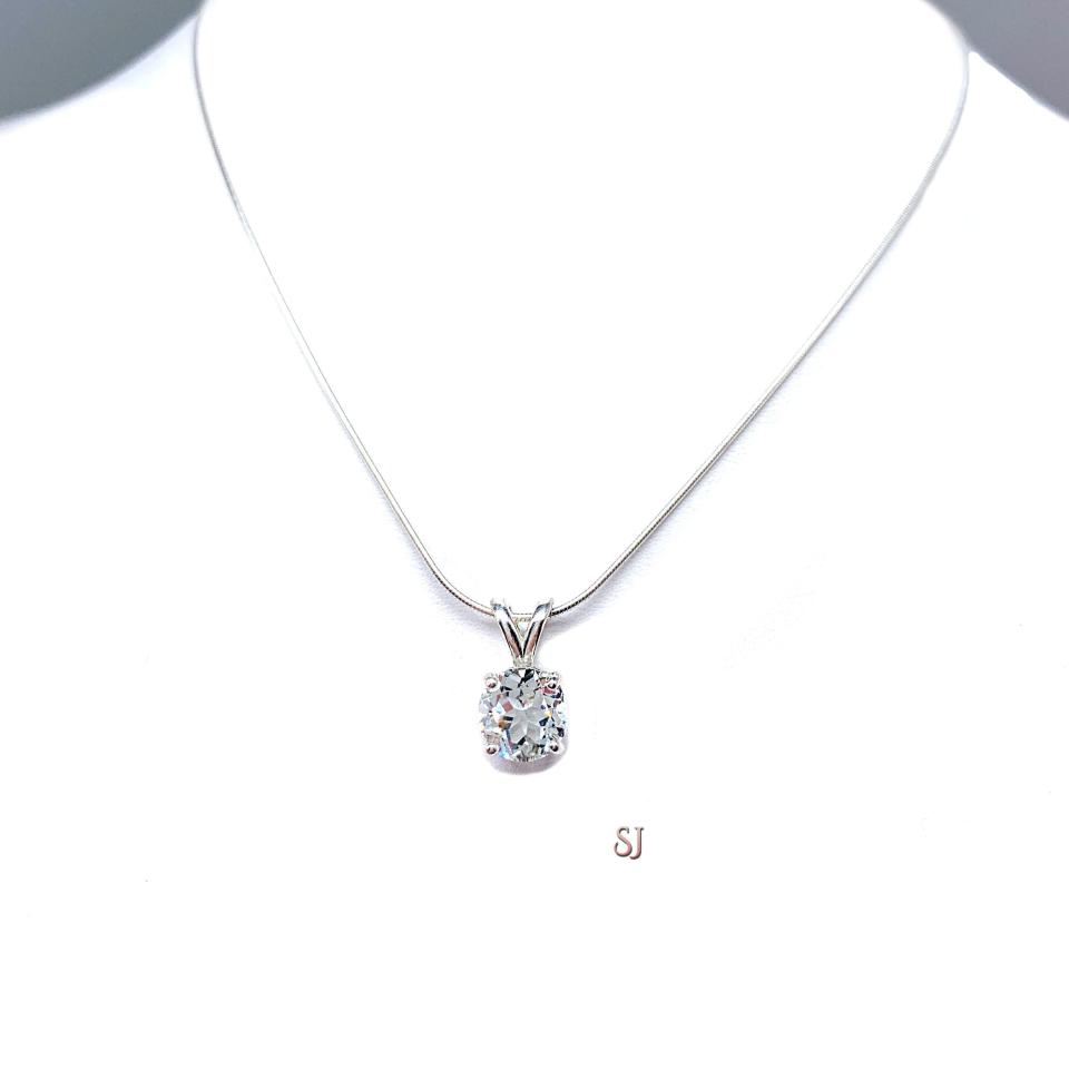 White Topaz Round Pendant Sterling Silver Necklace Natural