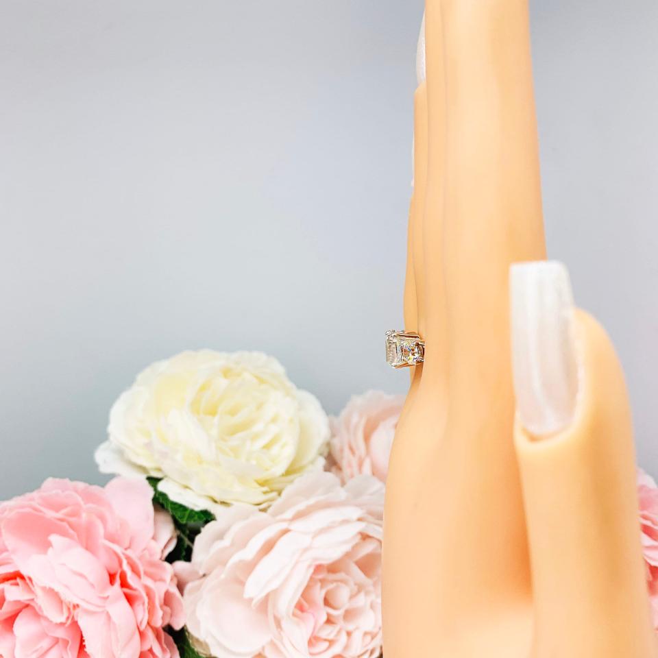 Round Near Colorless CZ Three Stone Engagement Ring