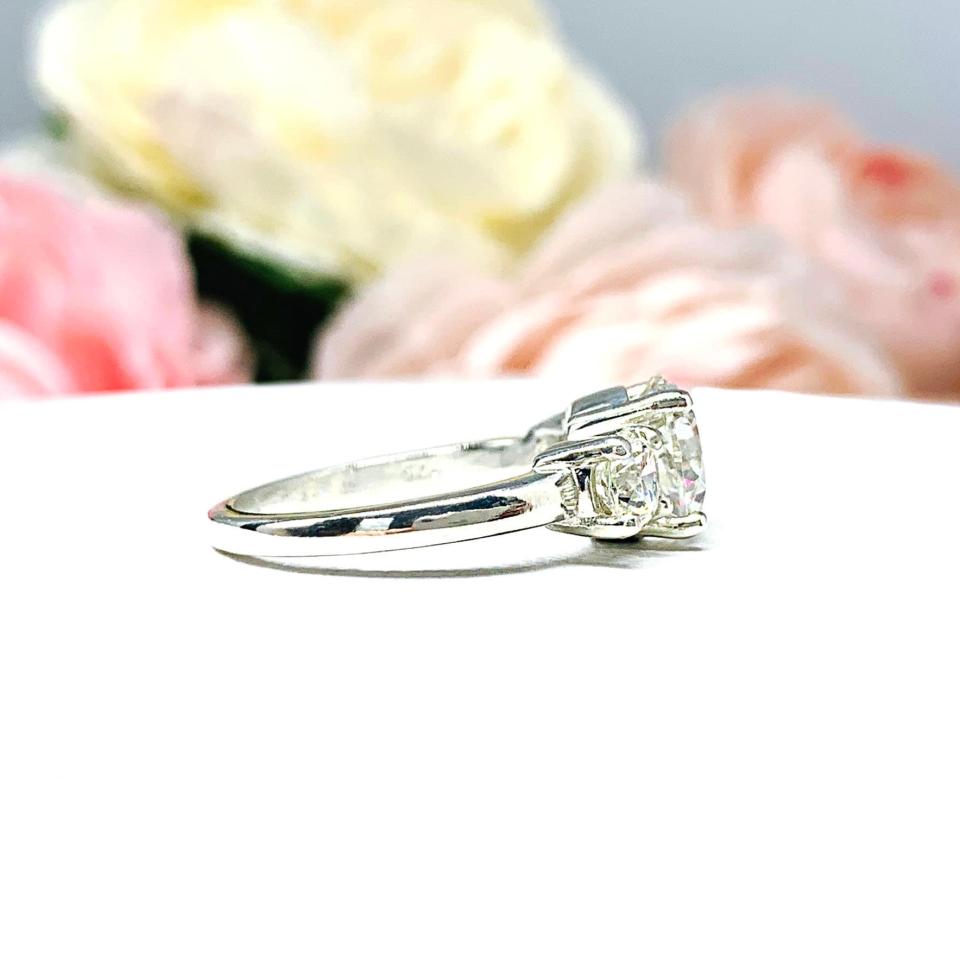 Round Near Colorless CZ Three Stone Engagement Ring