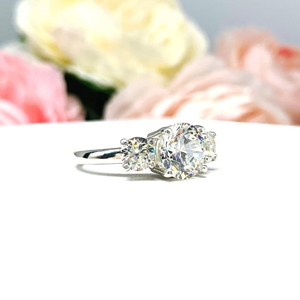 Round Near Colorless CZ Three Stone Engagement Ring