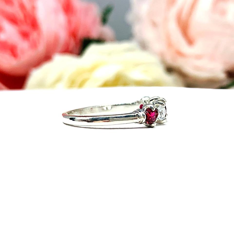 Lab Ruby CZ 3mm Round 5 Stone Ring