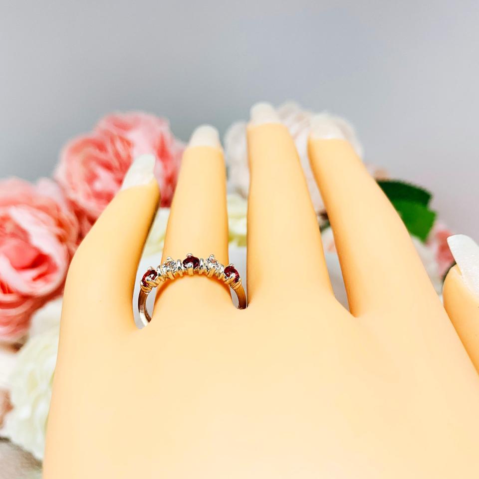 Lab Ruby CZ 3mm Round 5 Stone Ring