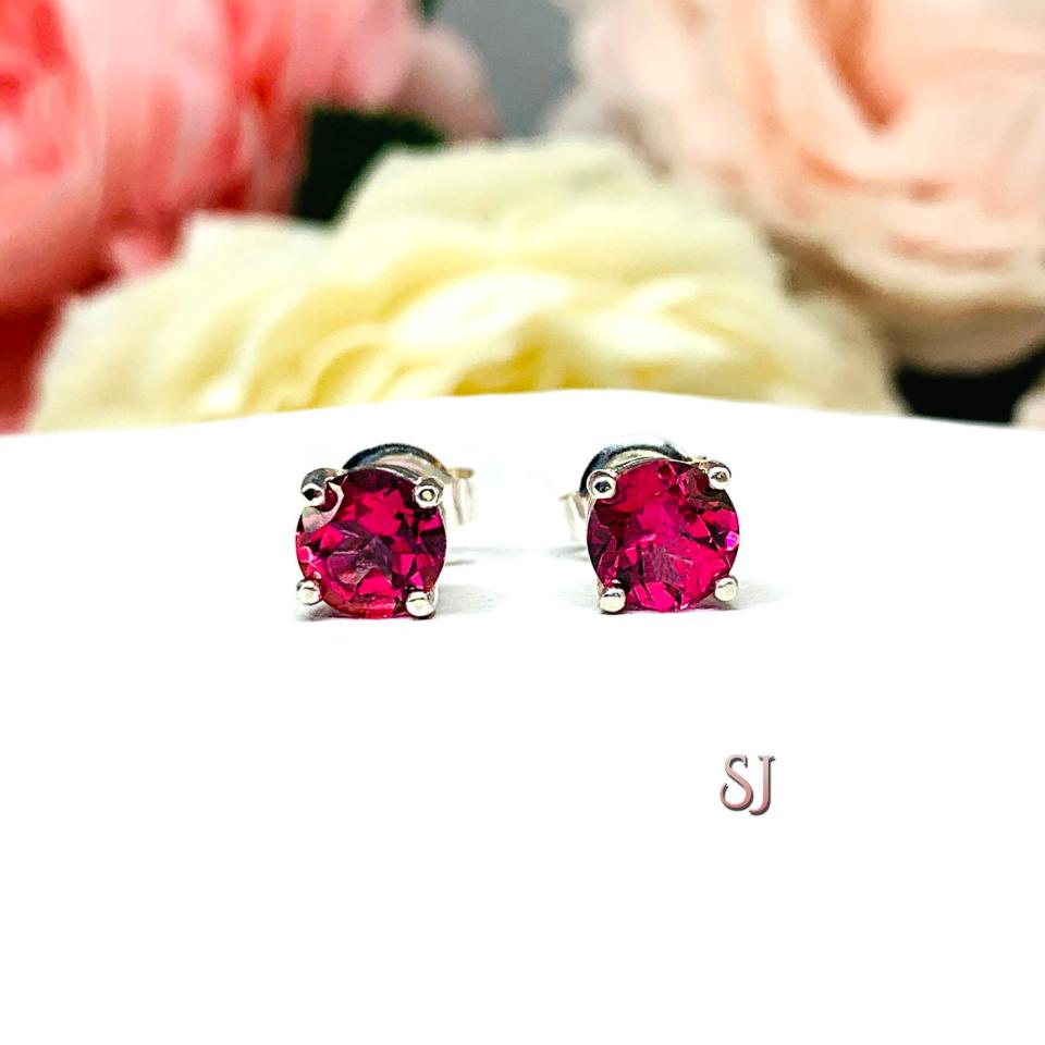 Round Mystic Pink Topaz Stud Earrings October Birthstone Alternative