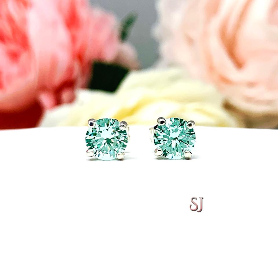 Seafoam Green Lab Spinel Stud Earrings Sterling Silver 6mm Round Basket