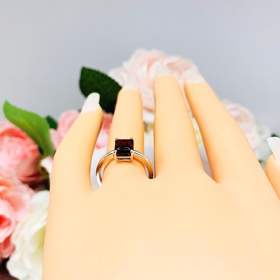 Natural Mozambique Garnet Emerald Cut Ring