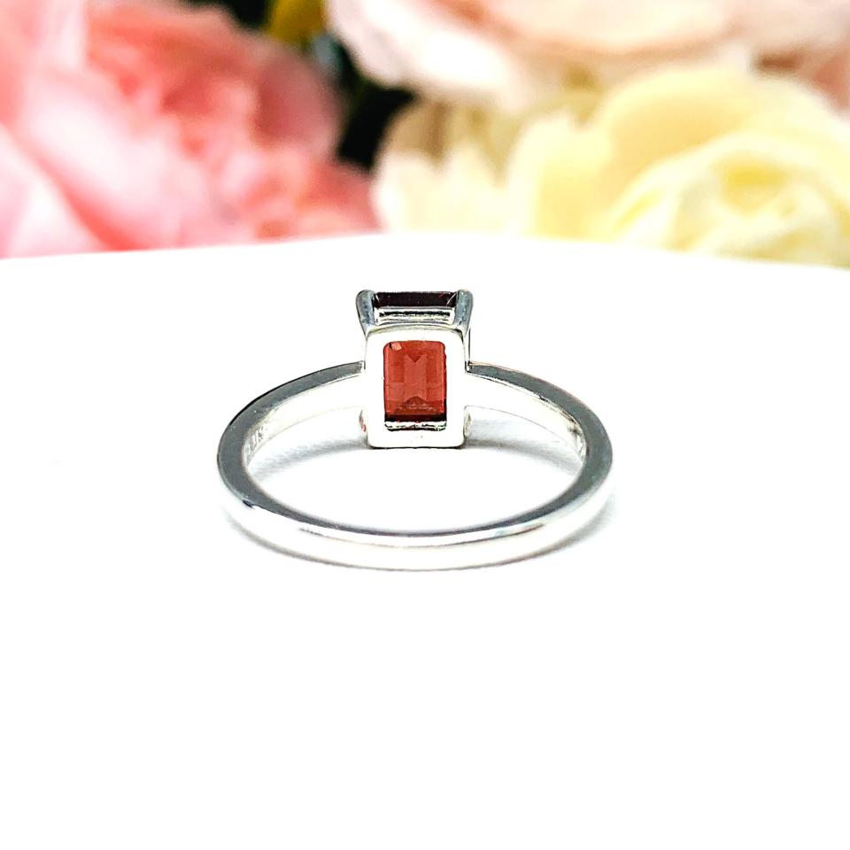 Natural Mozambique Garnet Emerald Cut Ring