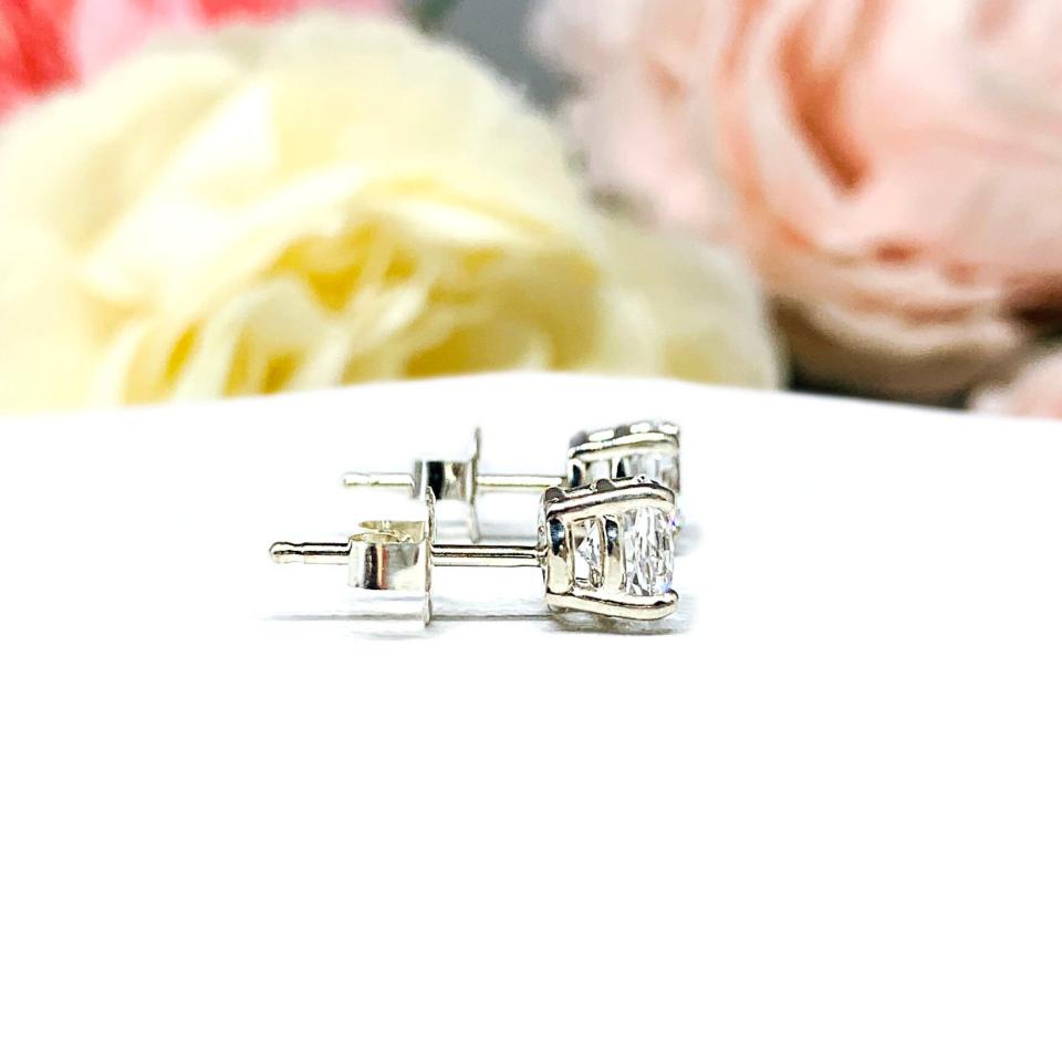 Round Lab White Sapphire Basket Stud Earrings