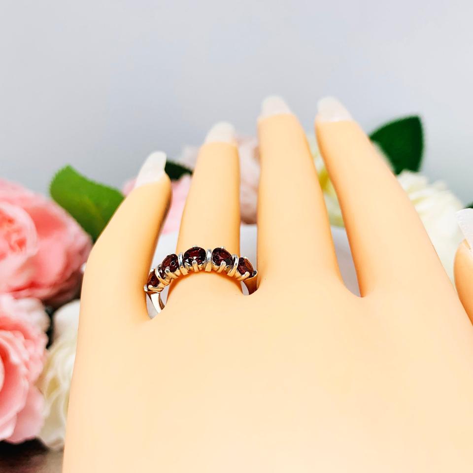 Natural Mozambique Red Garnet 4mm Round January Birthstone Five Stone Ring SIZE 7 FINAL SALE