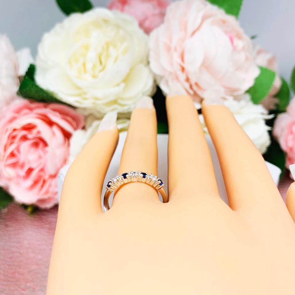 Lab Blue Sapphire CZ 2mm Round Stacking Wedding Band