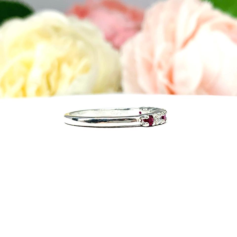 Lab Created Ruby CZ Round Wedding Band Stacking 2mm