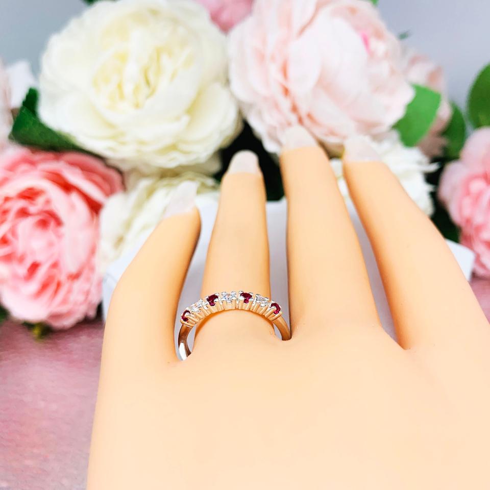 Lab Created Ruby CZ Round Wedding Band Stacking 2mm