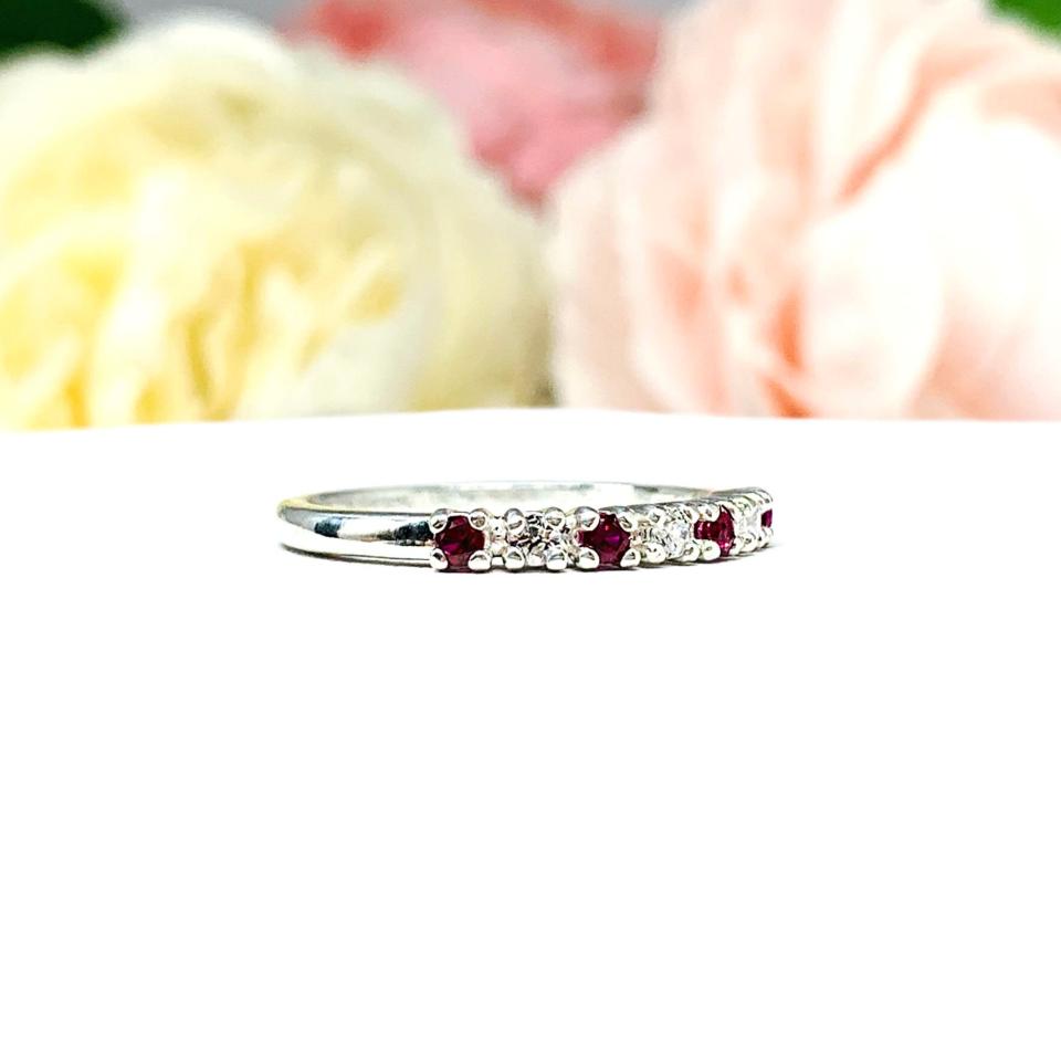 Lab Created Ruby CZ Round Wedding Band Stacking 2mm