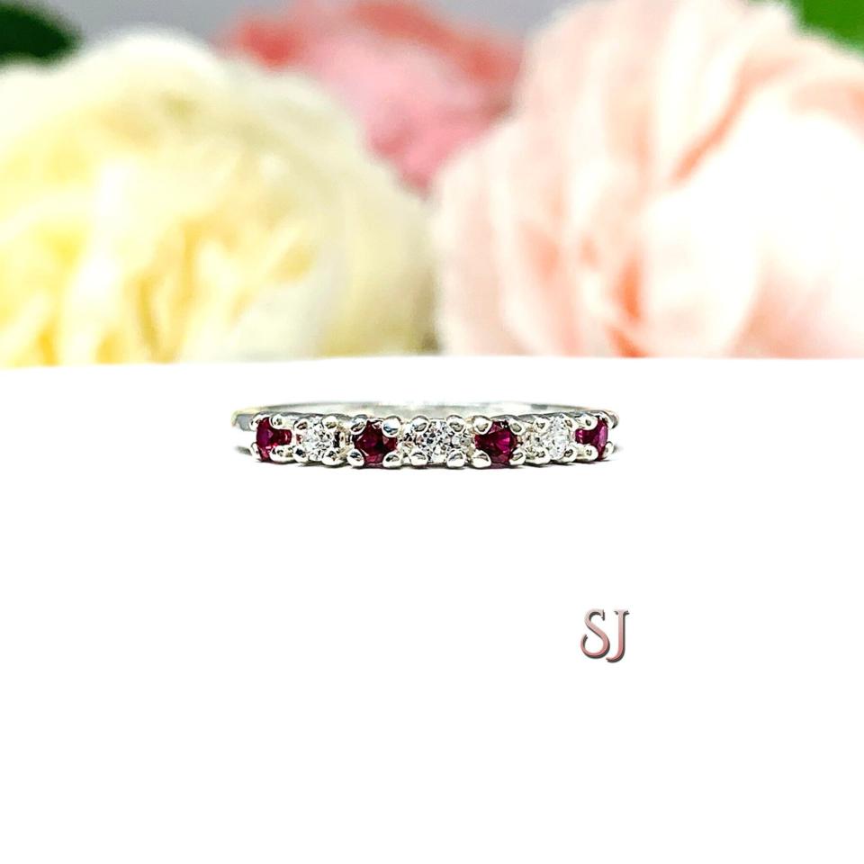 Lab Created Ruby CZ Round Wedding Band Stacking 2mm
