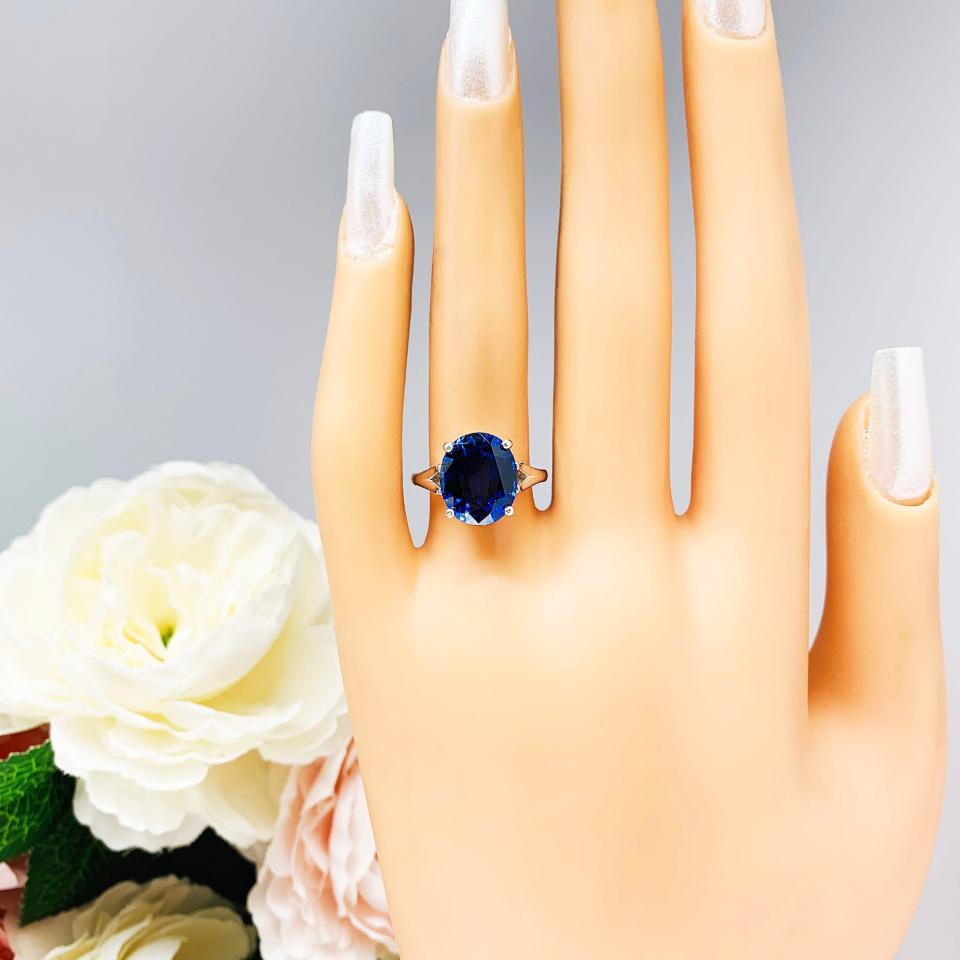 Lab Blue Sapphire Oval Sterling Silver Ring