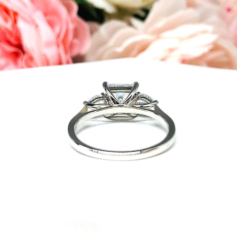 Princess CZ 3-Stone Engagement Ring Size 8 – 7mm, Pear Side Stones, Sterling Silver