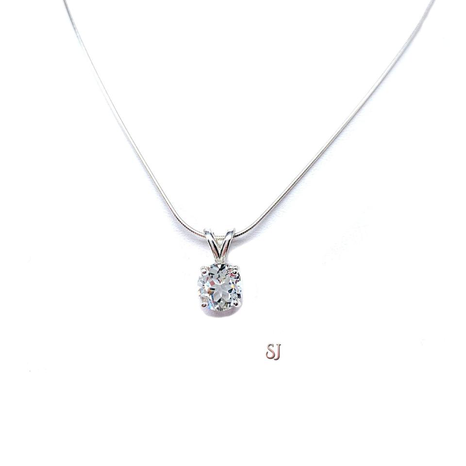 White Topaz Round Pendant Sterling Silver Necklace Natural