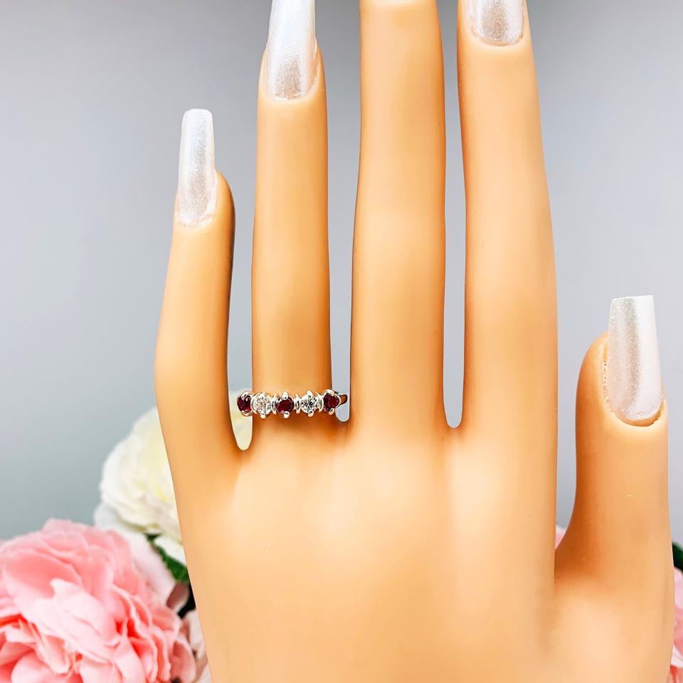 Lab Ruby CZ 3mm Round 5 Stone Ring