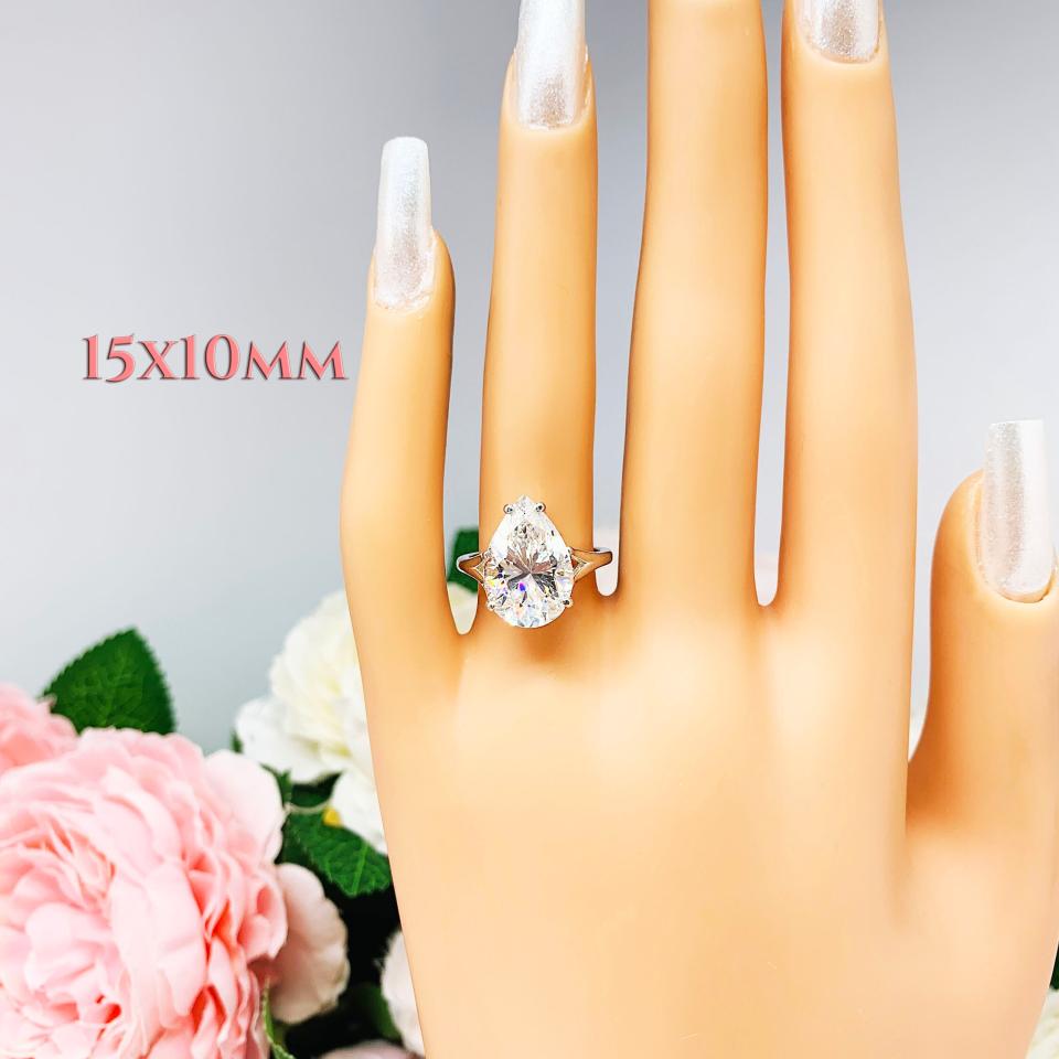 Pear Near Colorless Cubic Zirconia Split Shank Engagement Ring