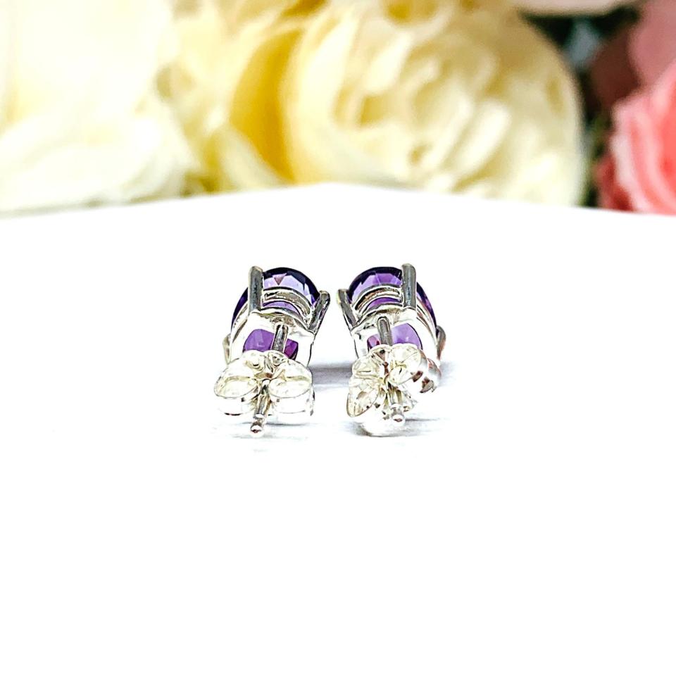 Natural African Amethyst Oval Stud Earrings February Birthstone