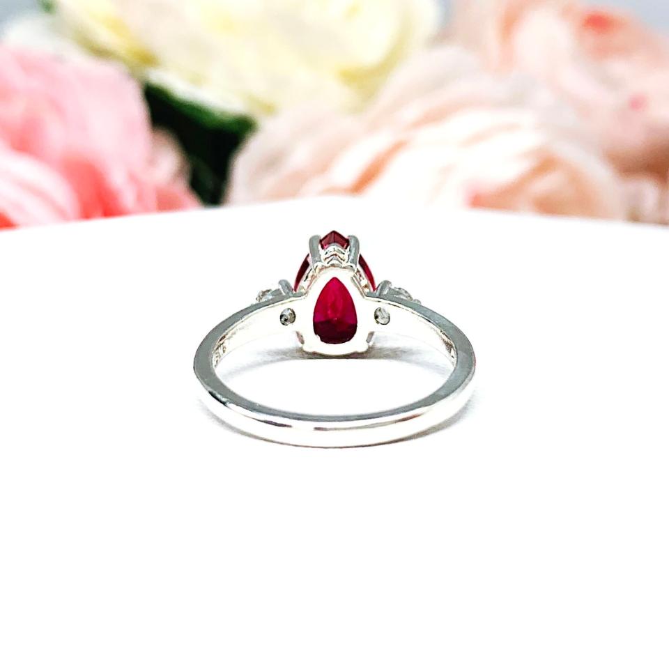 Lab Created Ruby Pear Round CZ Ring Sterling Silver