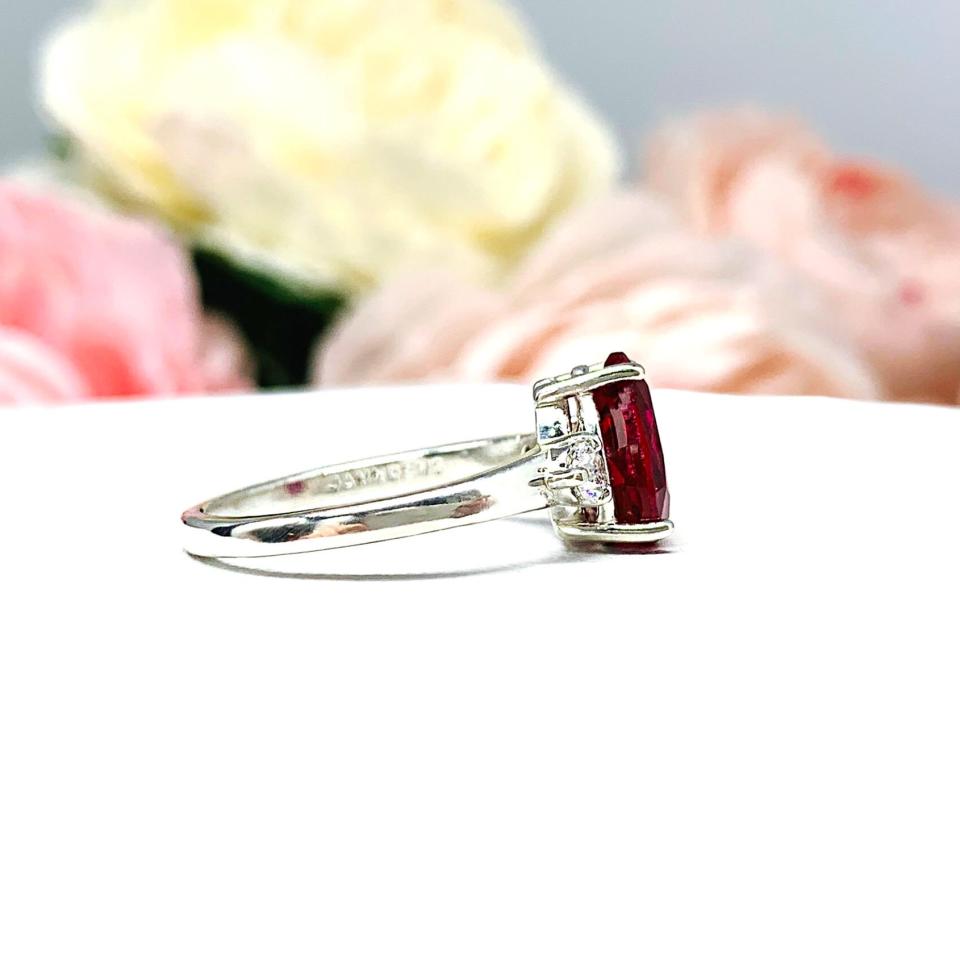 Lab Created Ruby Pear Round CZ Ring Sterling Silver