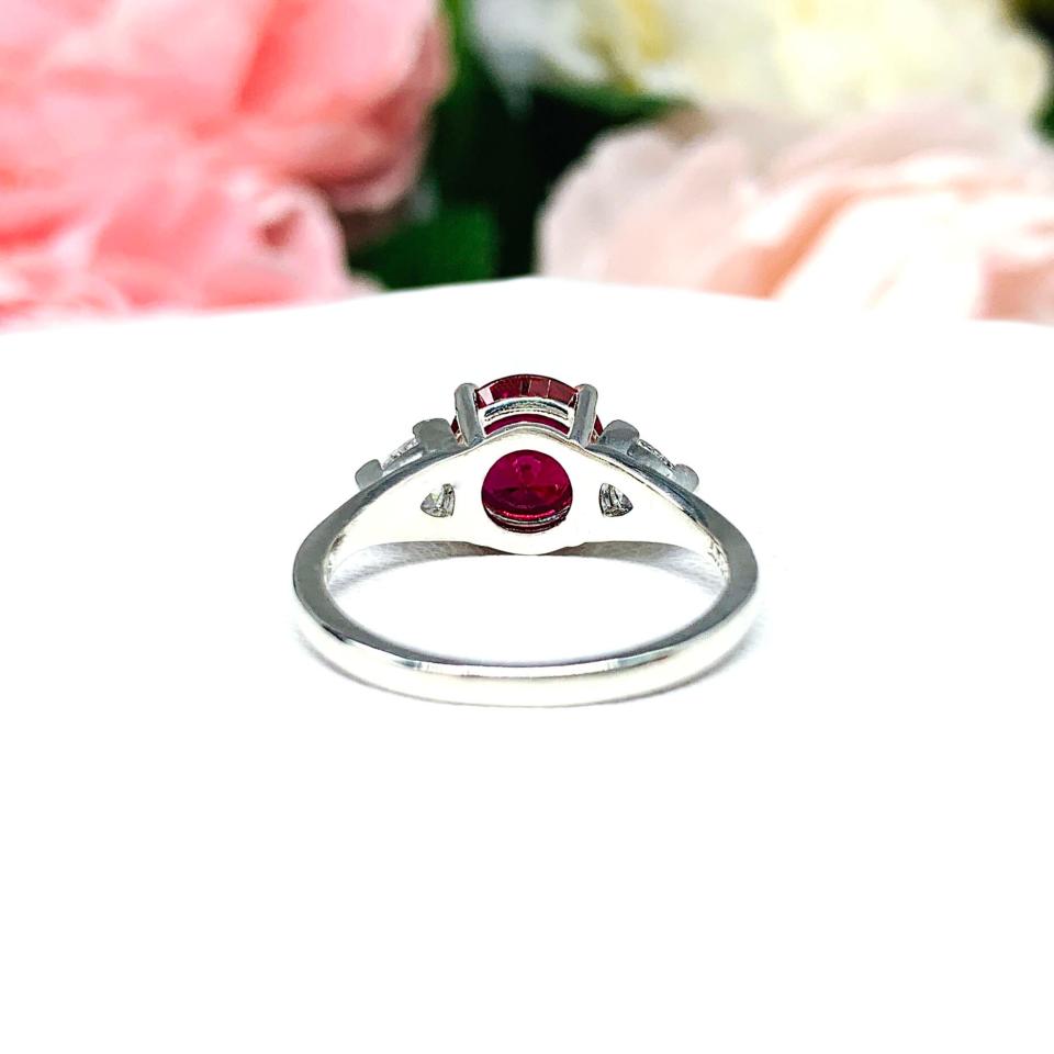 Lab Ruby Round CZ Trillion Sterling Silver Ring
