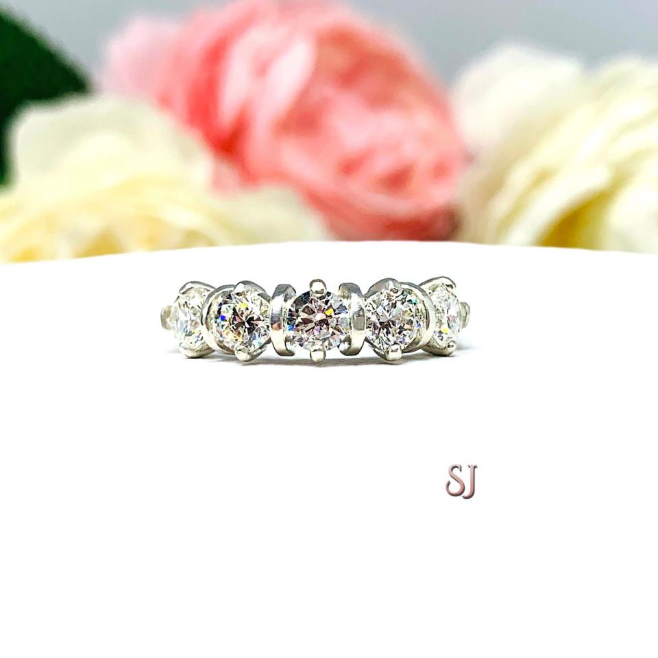 Round Near Colorless 4mm Cubic Zirconia Five Stone Ring
