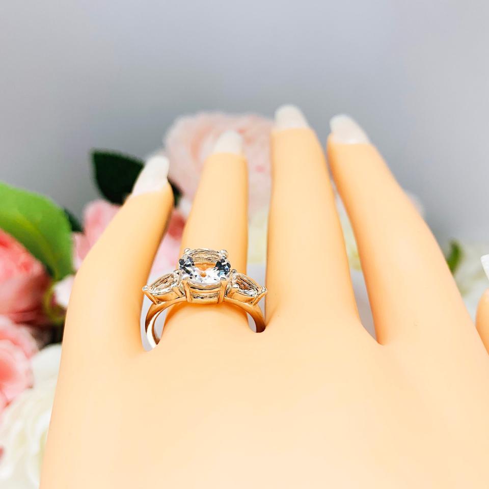Natural White Topaz Round With Pear Side Stones Ring