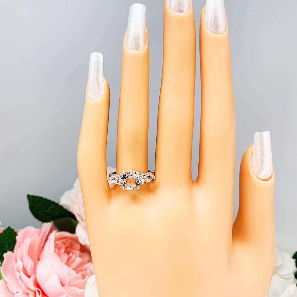 Natural White Topaz Round With Pear Side Stones Ring