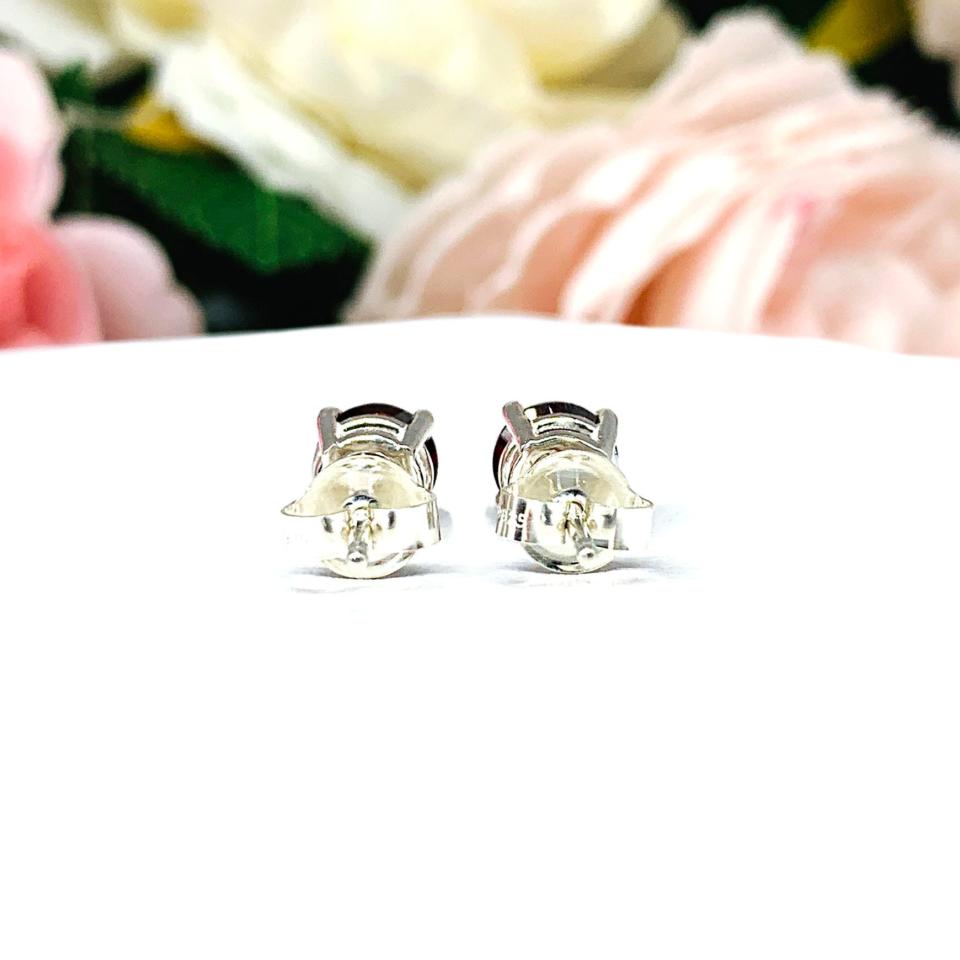 Round Natural Mozambique Garnet Stud Earrings January Birthstone