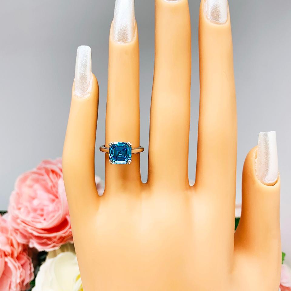 Asscher 8mm London Blue CZ Split Prong Ring