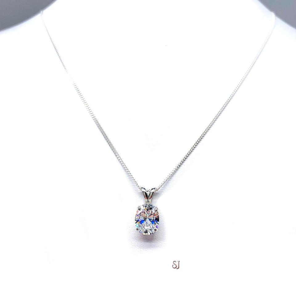 Oval CZ Pendant Sterling Silver Necklace Colorless Cubic Zirconia