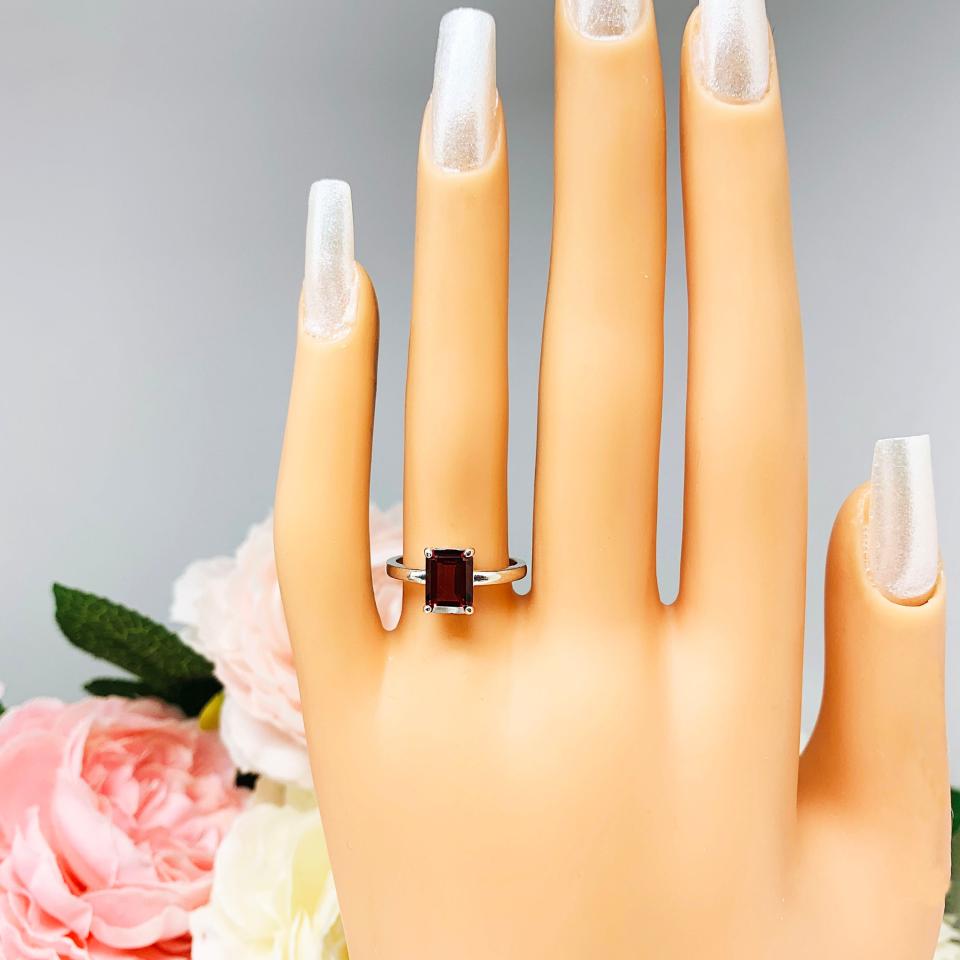 Natural Mozambique Garnet Emerald Cut Ring