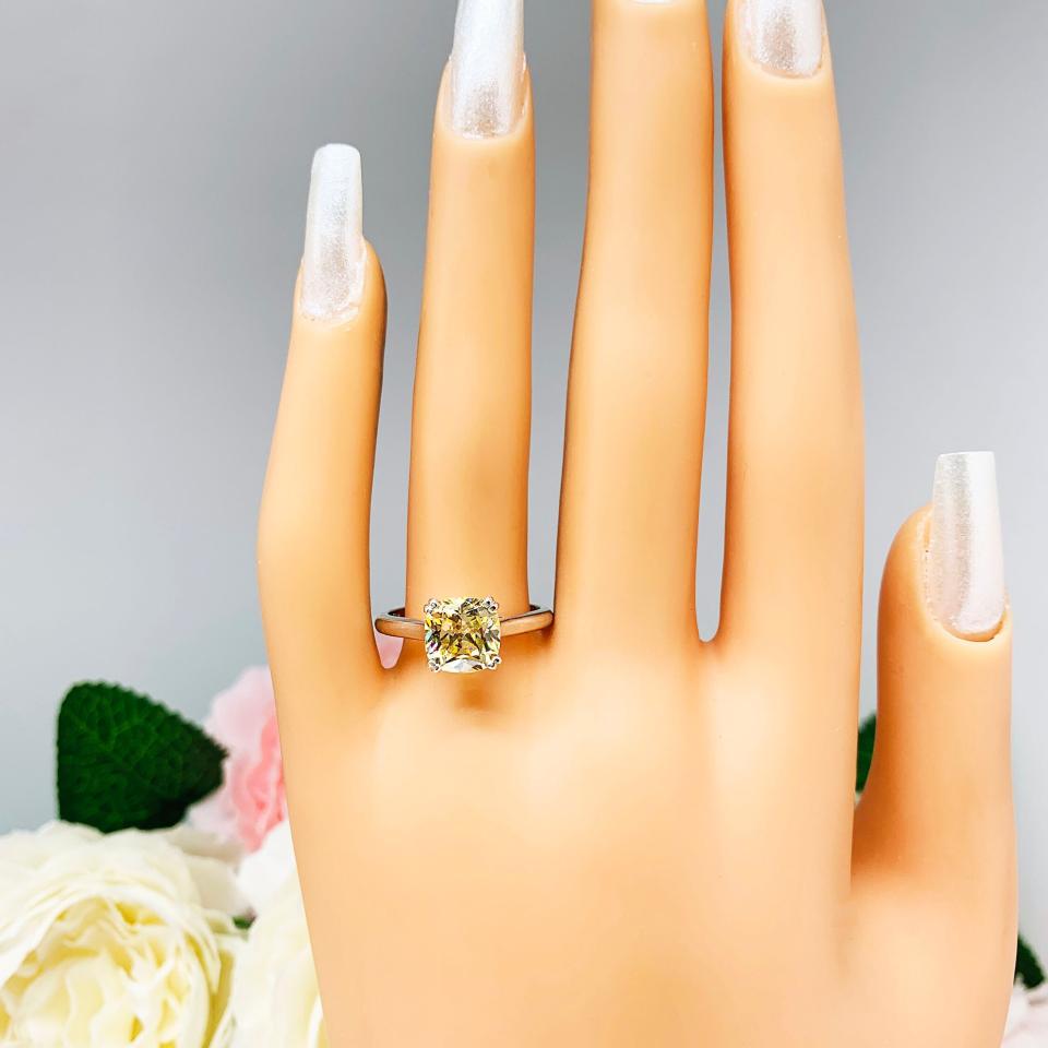 Canary Yellow Cushion CZ Split Prong Engagement Ring