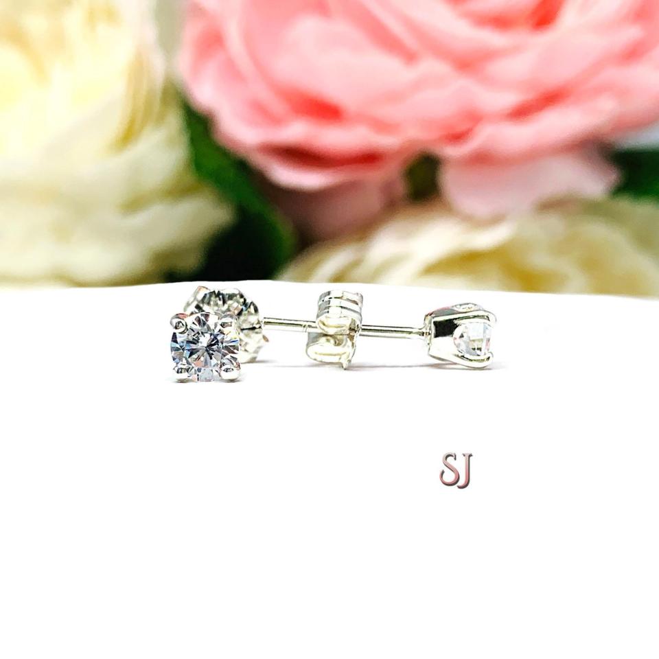 Round Cubic Zirconia Stud Earrings – 4.5mm-7mm, Sterling Silver, 10k Gold