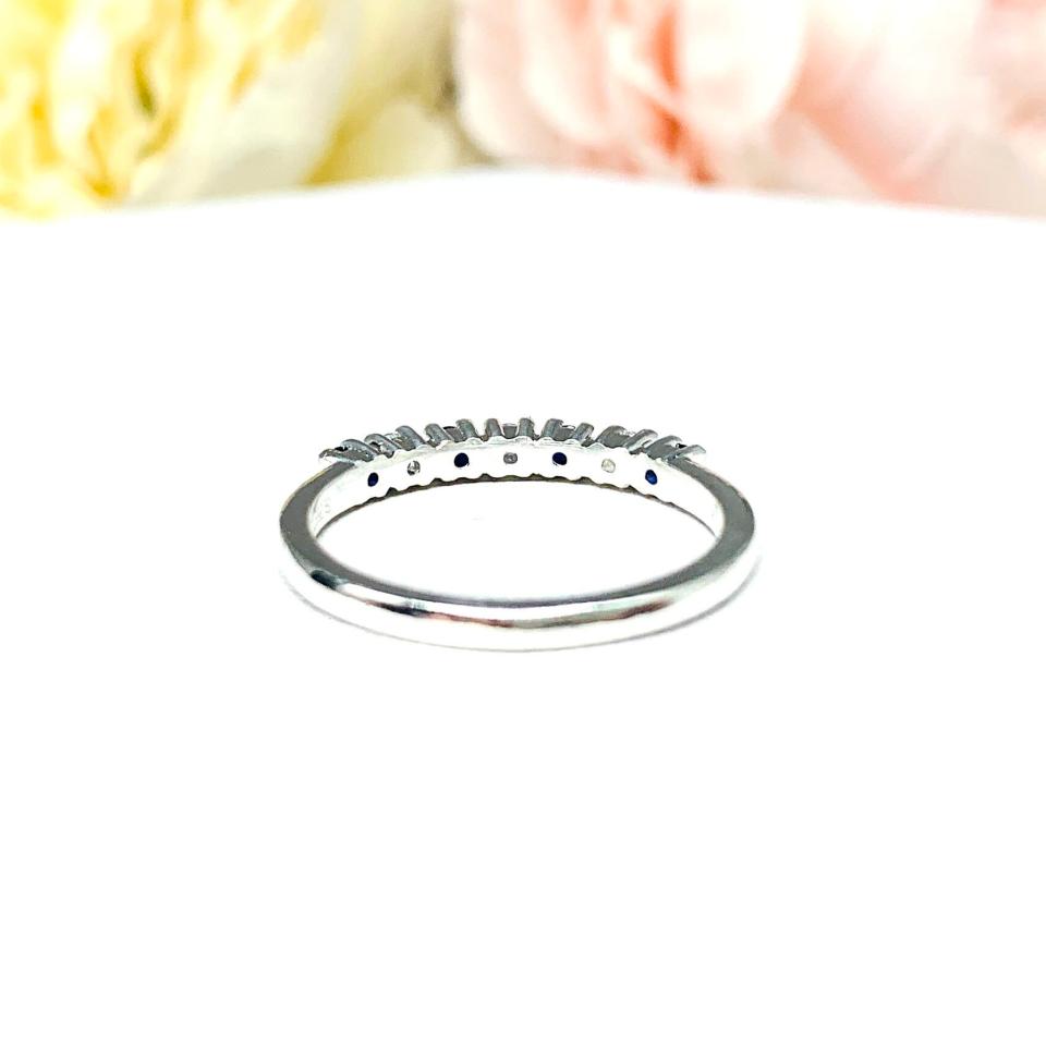 Lab Blue Sapphire CZ 2mm Round Stacking Wedding Band