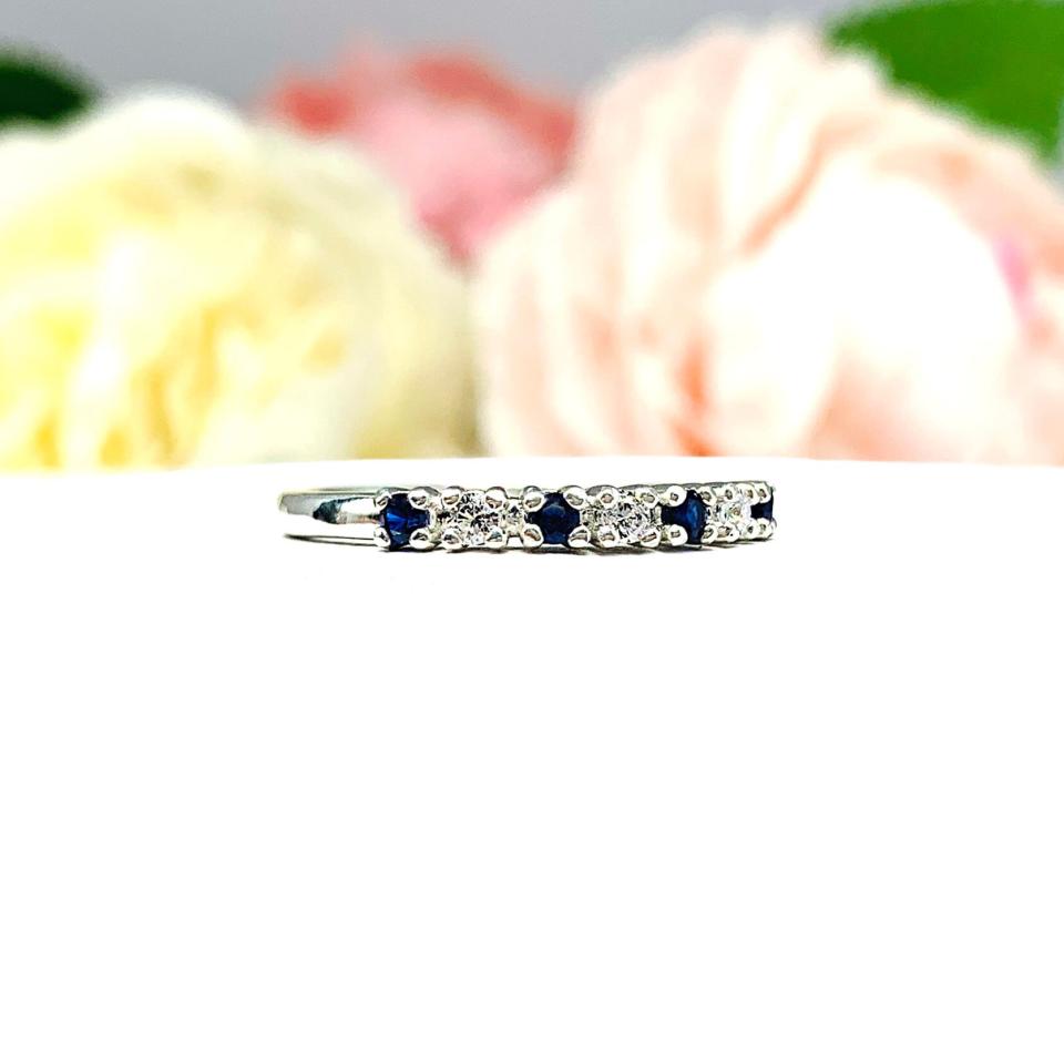 Lab Blue Sapphire CZ 2mm Round Stacking Wedding Band