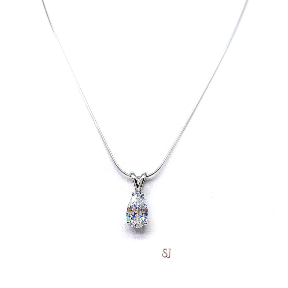 Pear CZ Pendant Sterling Silver Necklace Colorless Cubic Zirconia