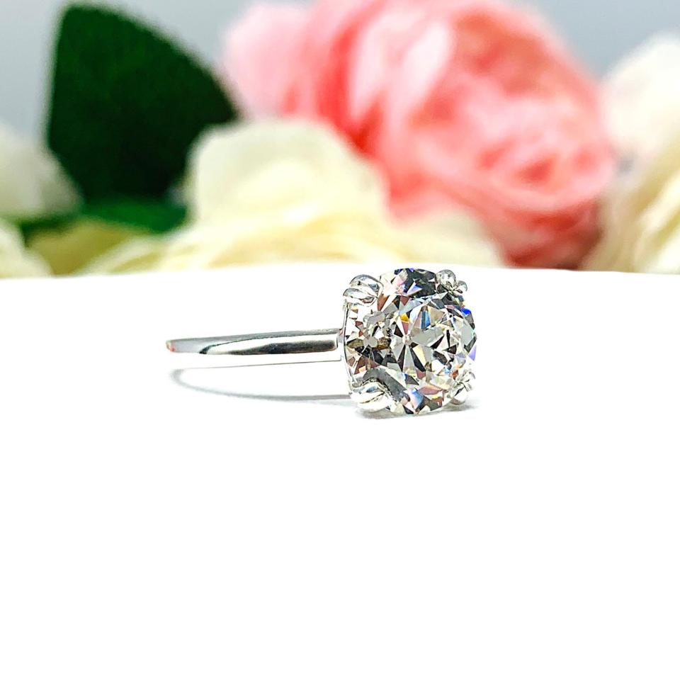 Old European Cut 9mm CZ Split Prong Engagement Ring Near Colorless CZ