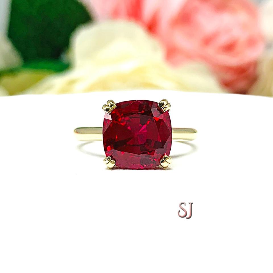 Lab Created Ruby Cushion Solitaire Ring