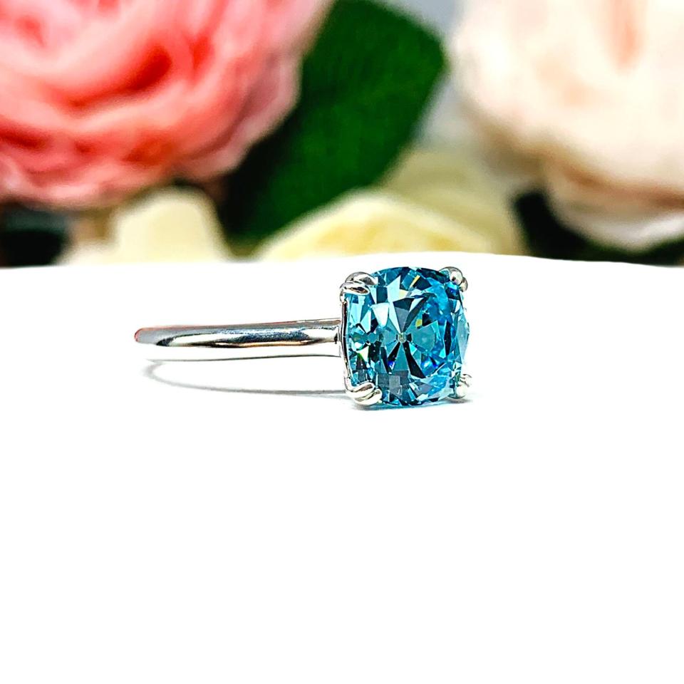 Old Mine Cut Swiss Blue 2 Carat CZ Ring