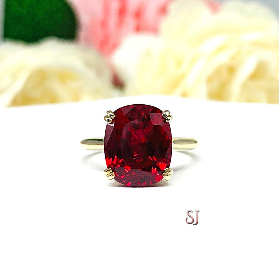 Lab Created Ruby Elongated Cushion Sterling Silver Ring