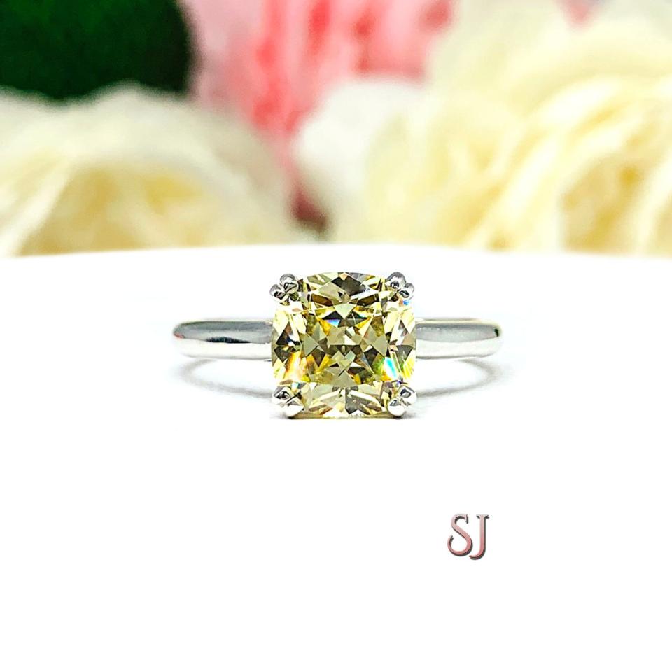 Canary Yellow Cushion CZ Split Prong Engagement Ring