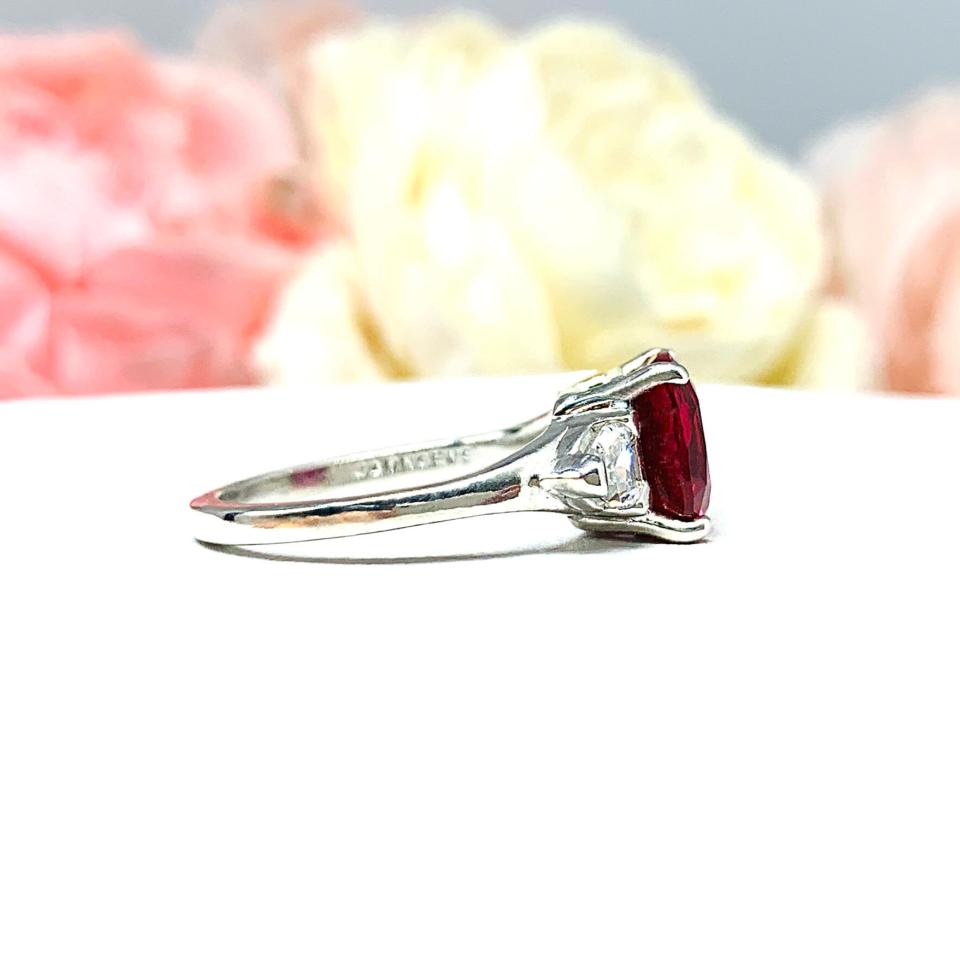 Lab Created Ruby Cushion Cut CZ Trillions Ring Sterling Silver