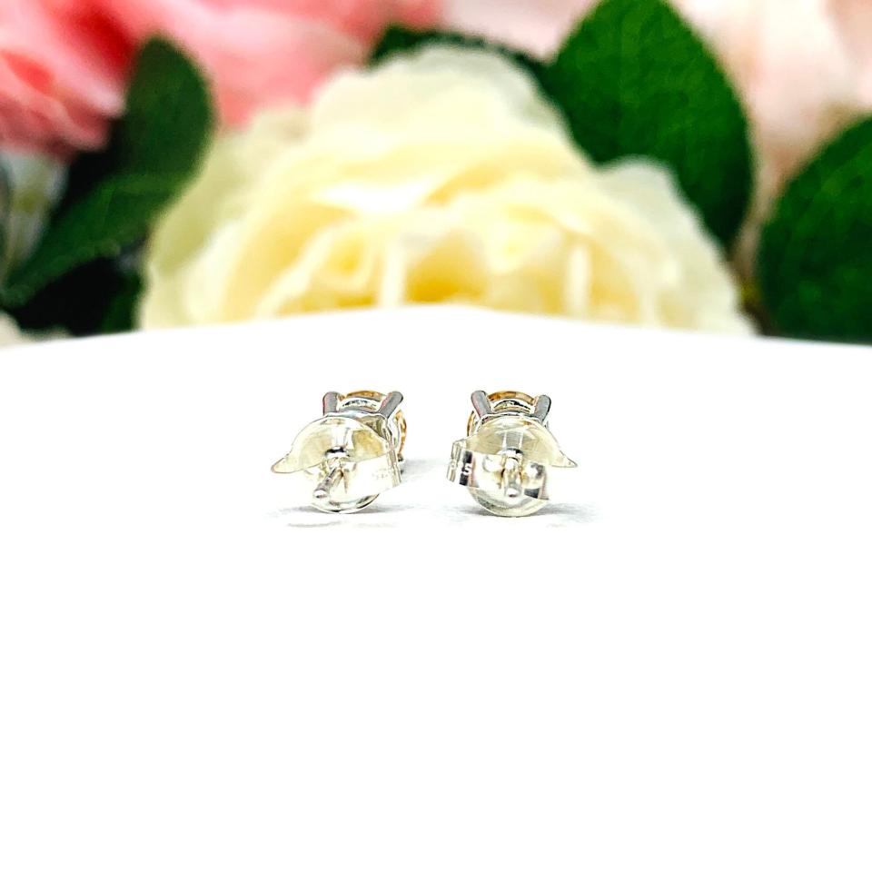 Round Light Champagne CZ Stud Earrings - 6A quality 5mm czs - Sterling silver basket settings