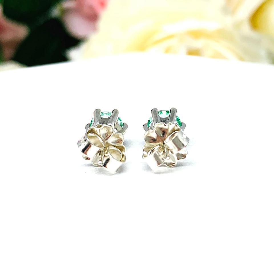 Seafoam Green Lab Spinel Stud Earrings Sterling Silver 6mm Round 6 Prong