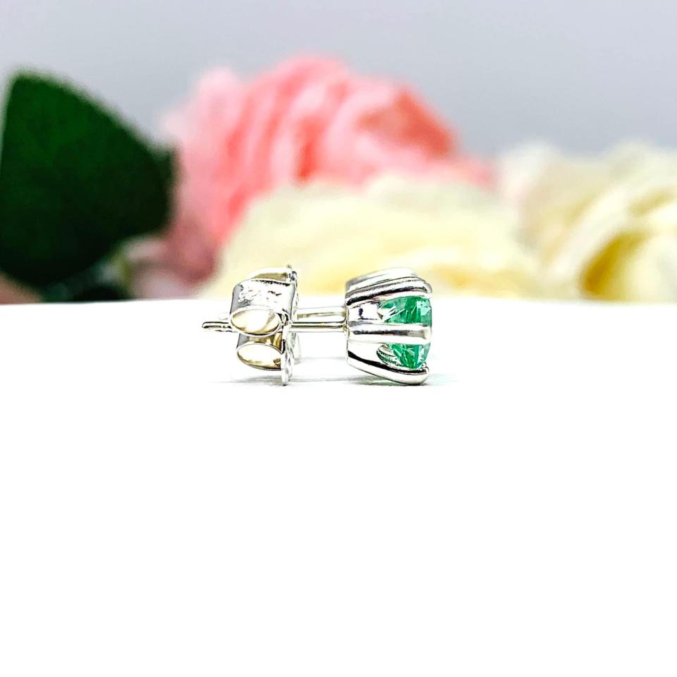 Seafoam Green Lab Spinel Stud Earrings Sterling Silver 6mm Round 6 Prong