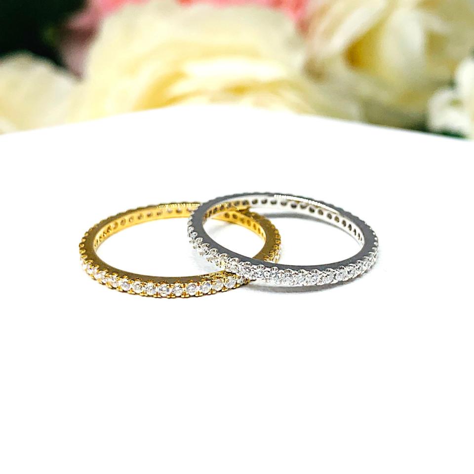Round Cubic Zirconia Eternity Wedding Gold Band or Stacking Ring FINAL SALE