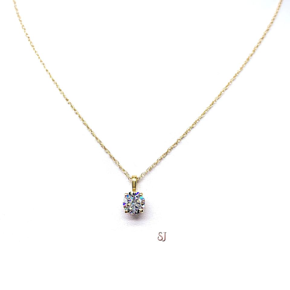 Round 6mm (3/4 ct) Moissanite 14k Yellow Gold Pendant Necklace FINAL SALE