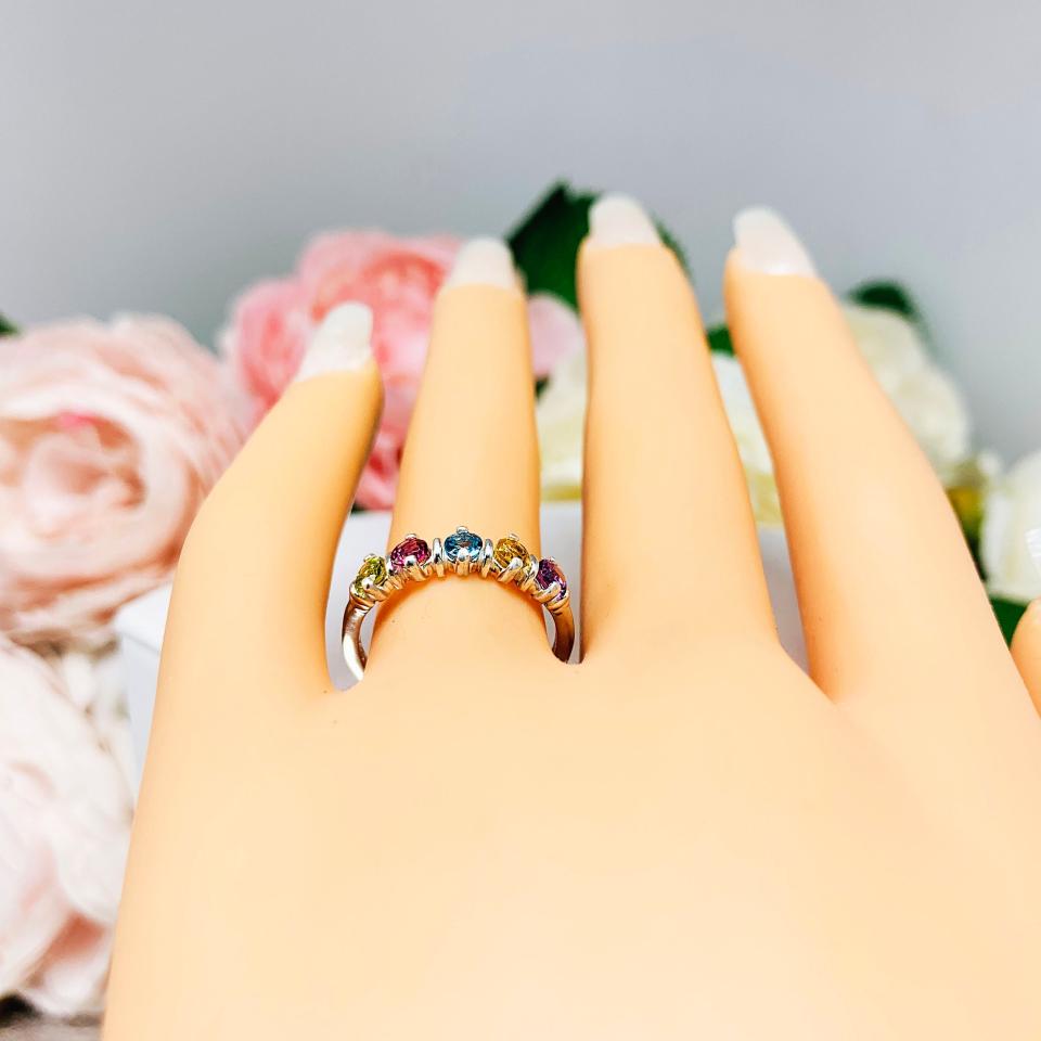 Spring Colors 3mm Round Natural Gemstone Five Stone Ring